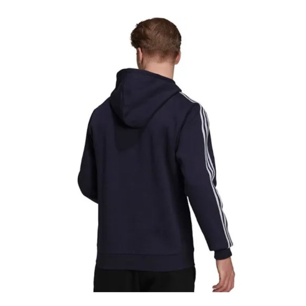 Adidas Men’s ‘3-Stripe’ Pullover Hoodie. Dark Blue, White. Large - Picture 5 of 10